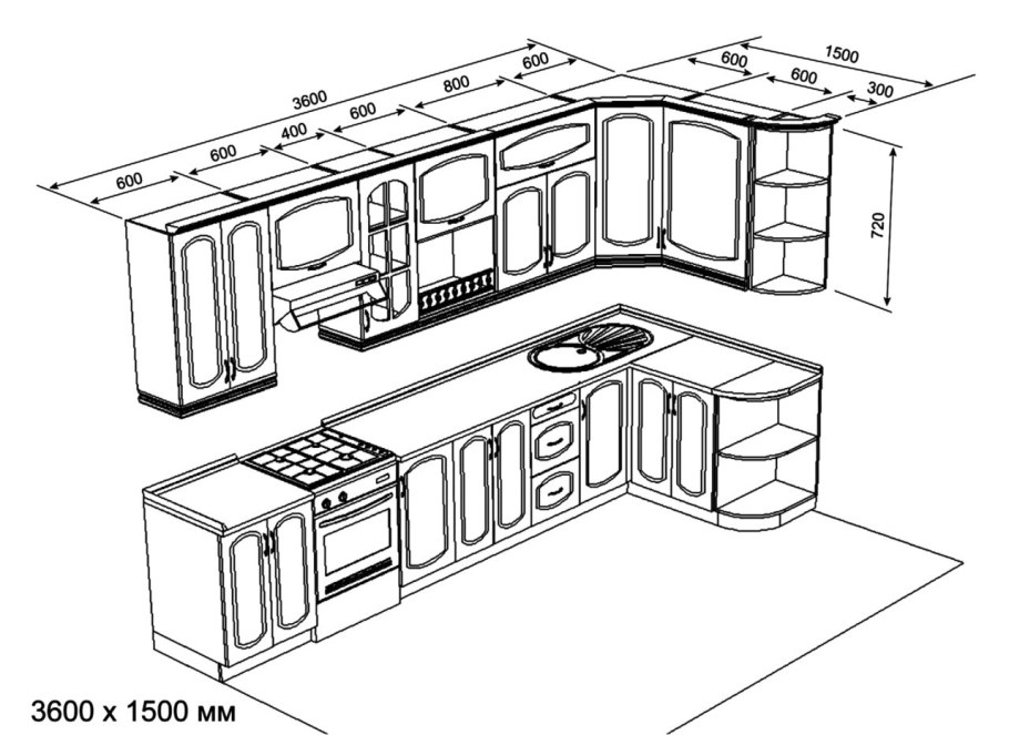 Эскиз кухни угловой