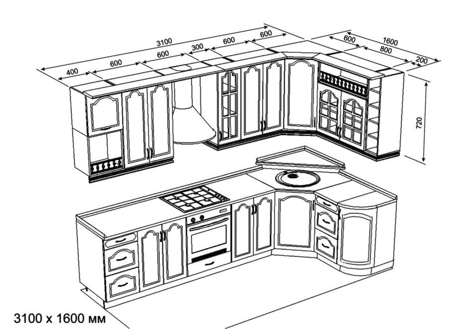 Эскиз кухонного гарнитура углового