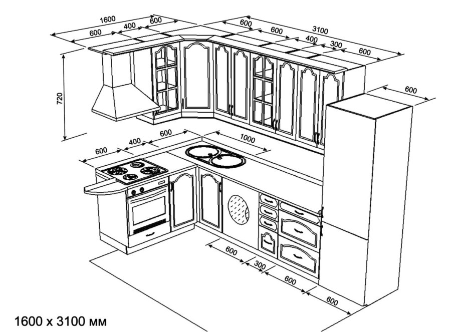 Проект кухни угловой
