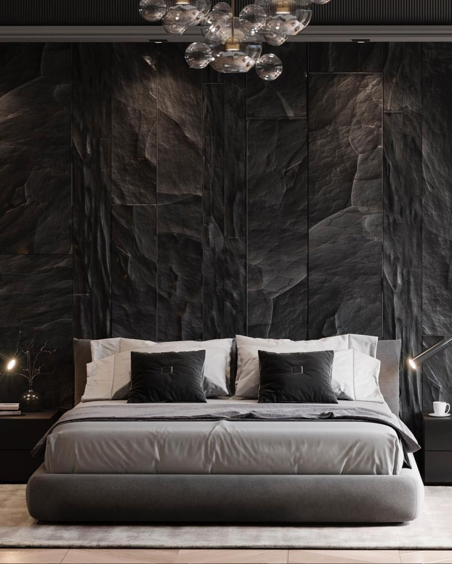 Темный интерьер спальни