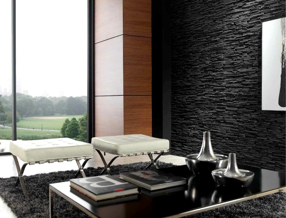 Сланец в интерьере гостиной