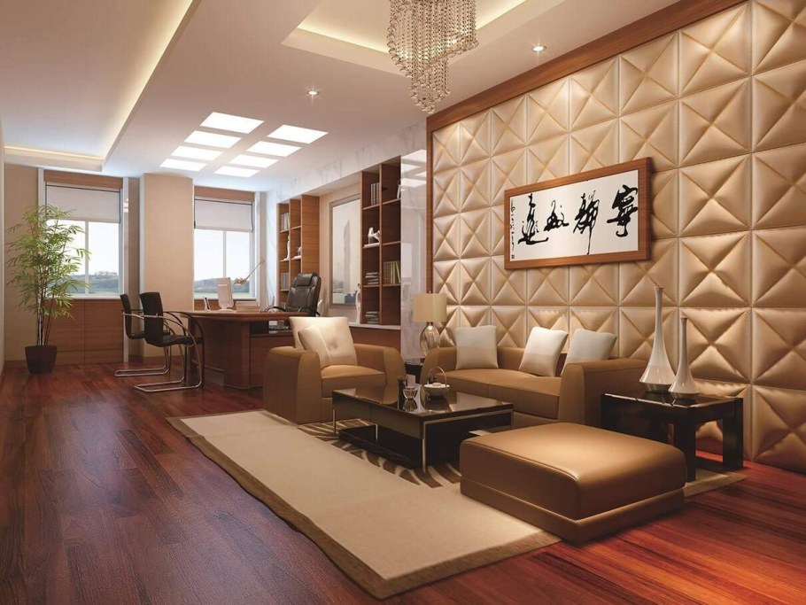 Мягкие стеновые панели в гостиной