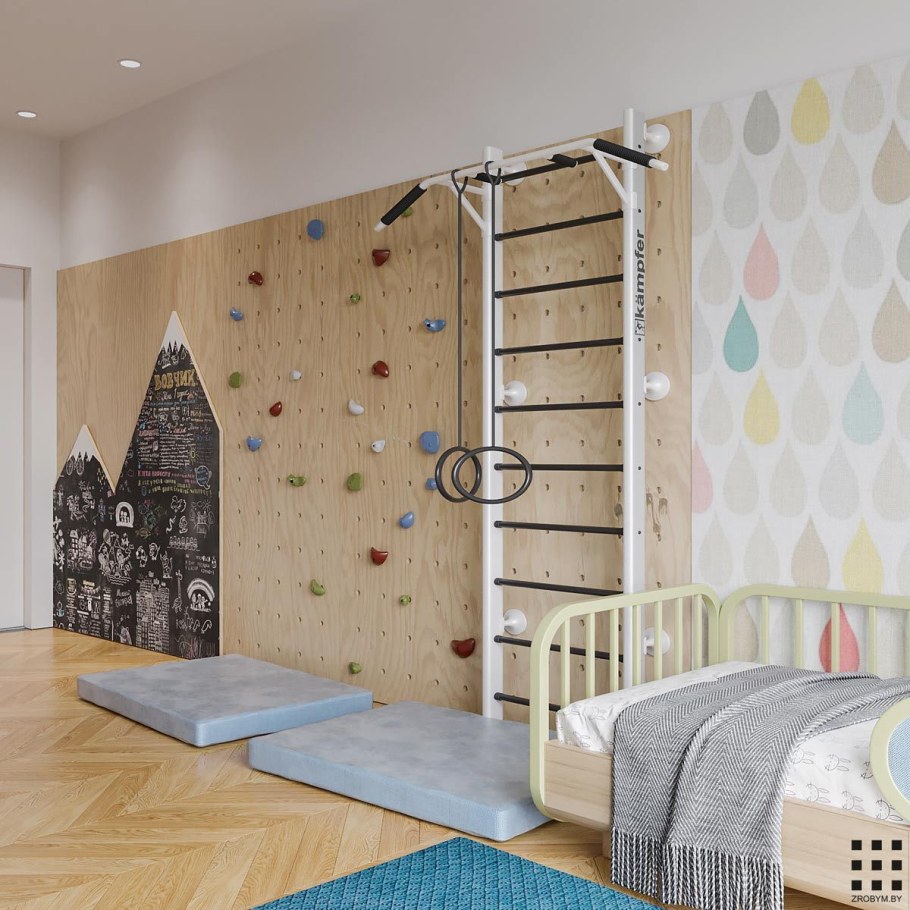 Интерьер детской со скалодромом