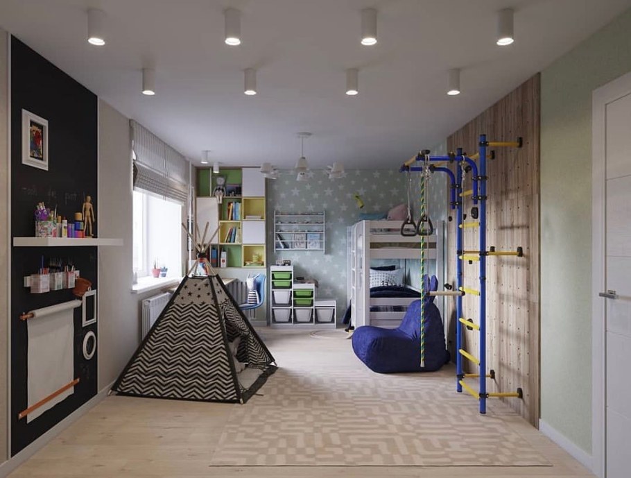 Интерьер детской комнаты со шведской стенкой