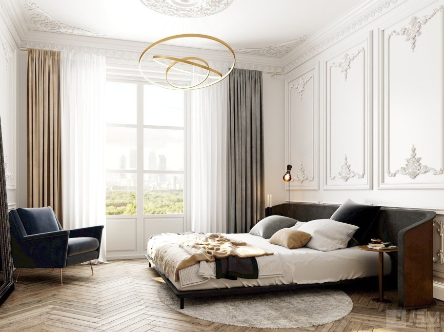 Молдинги в спальне в современном стиле