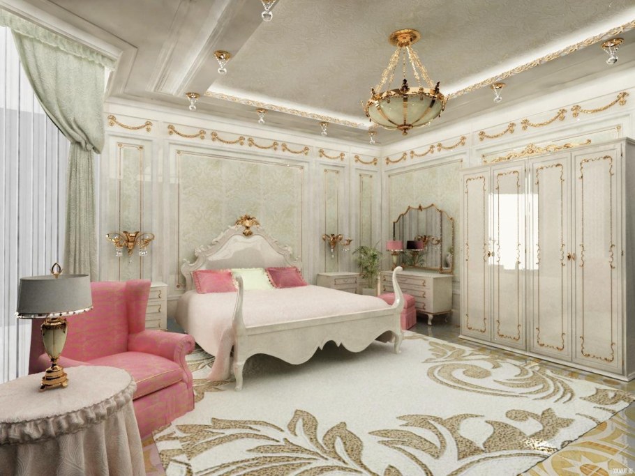 Спальня с декоративной лепниной