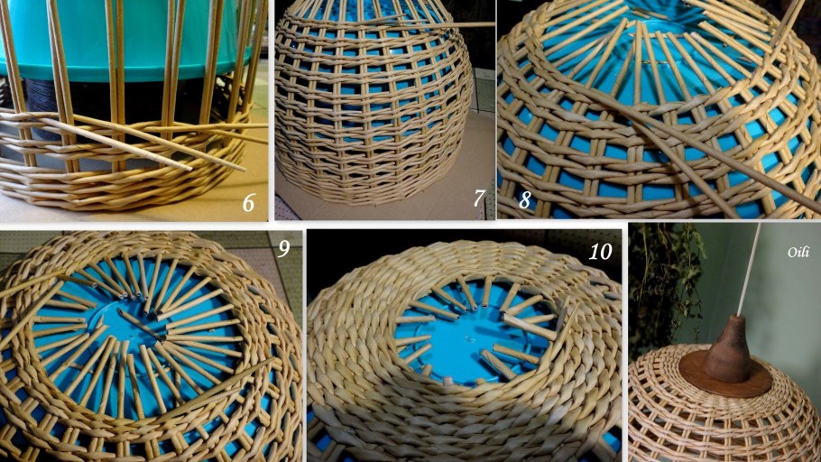 Плетеный абажур из бумажной лозы