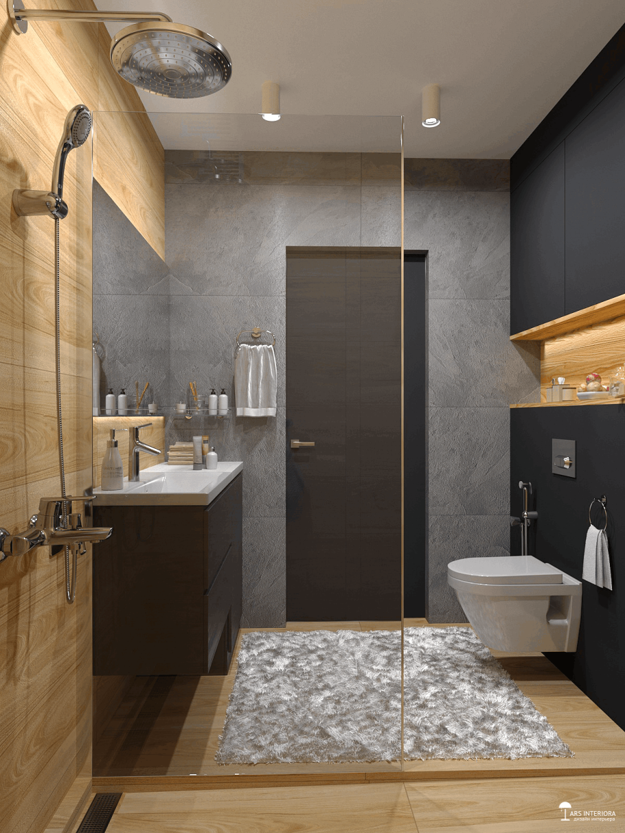 Душевая комната с туалетом в частном доме