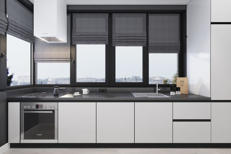 Прямые кухни с окном