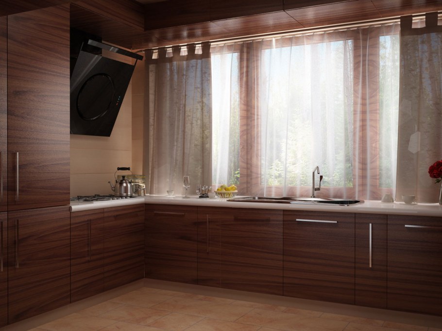 Прямые кухни с окном