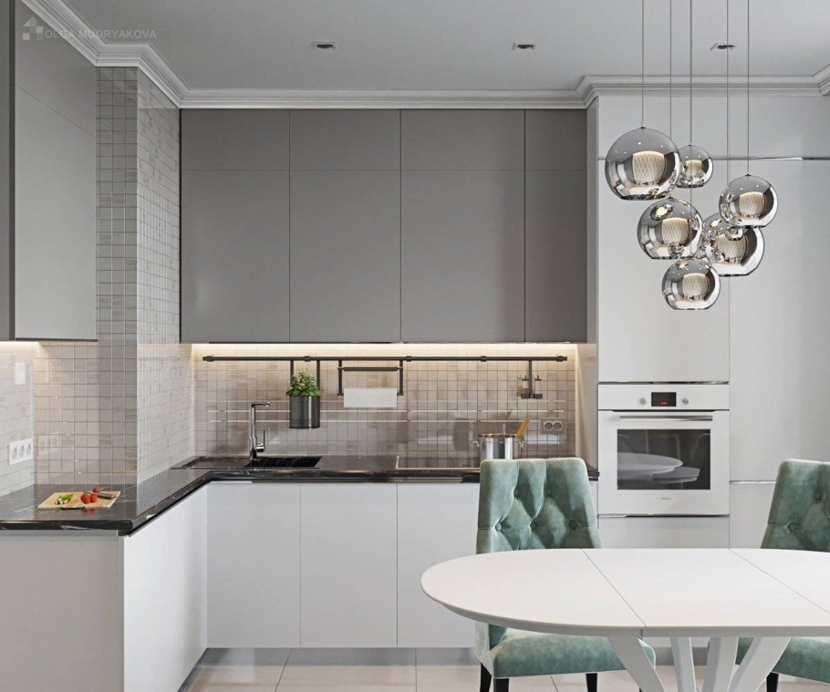 Кухня в серо-белых тонах