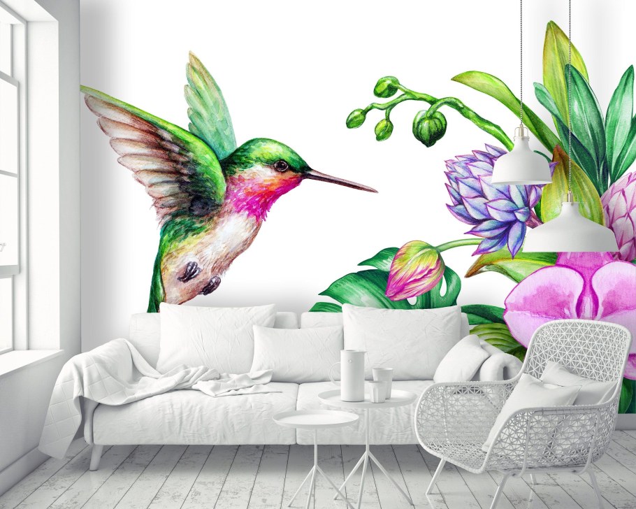 Роспись стен в интерьере цветы