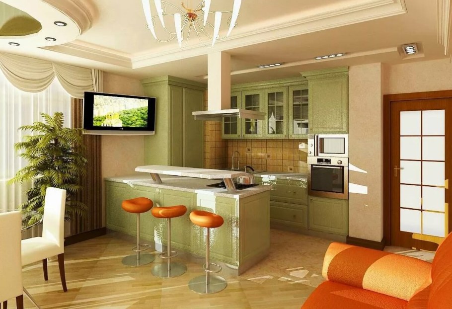 Красивые кухни гостиные