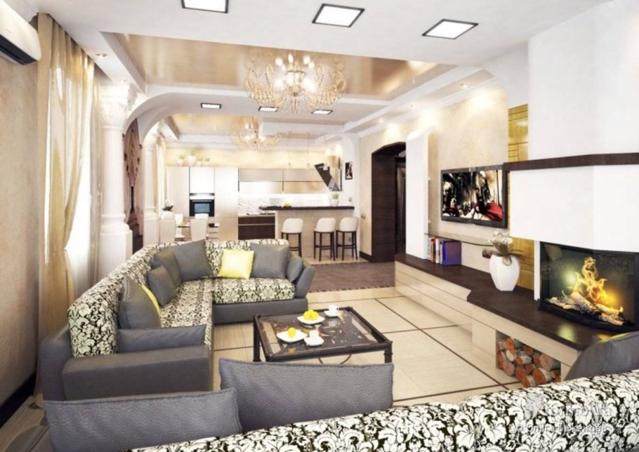 Зал совмещенный с кухней