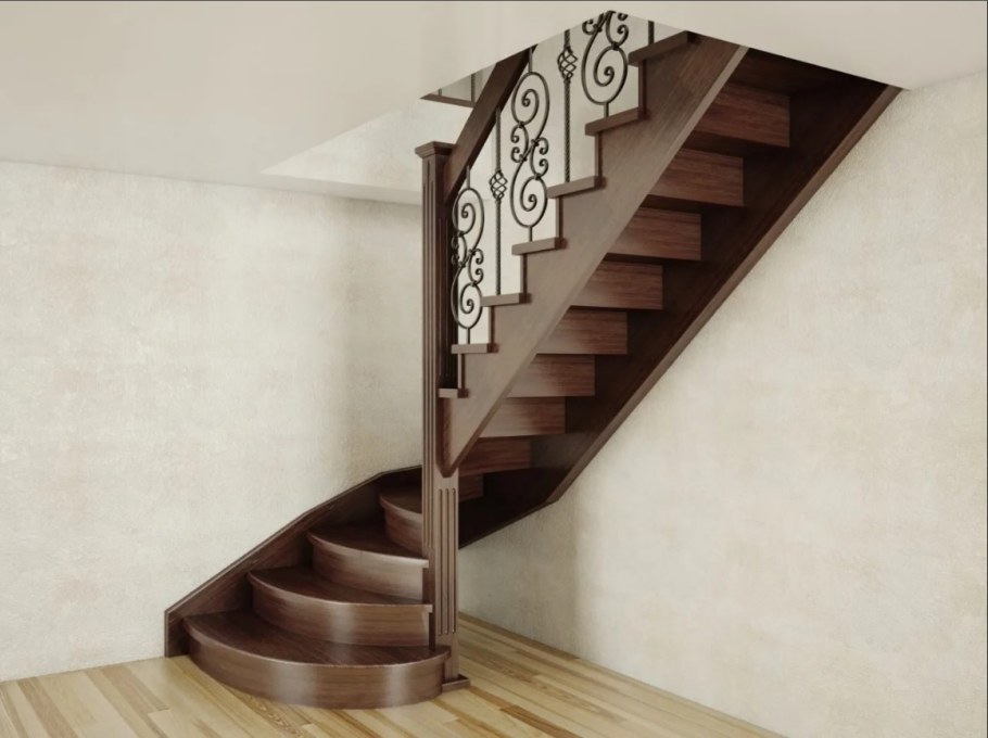 Лестница с забежными ступенями на 180 на второй этаж