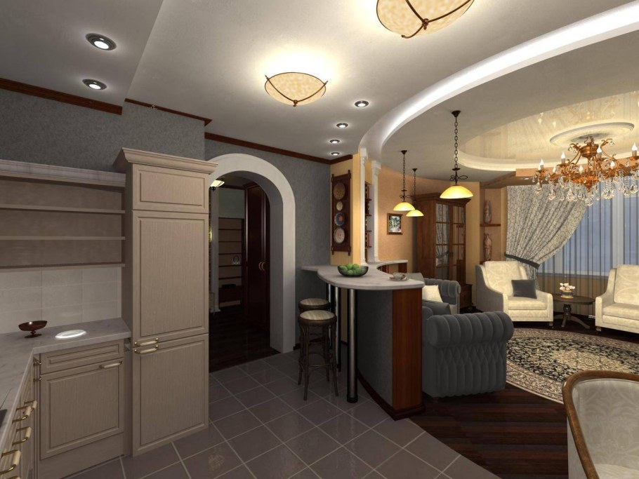 Гостиная совмещенная с кухней