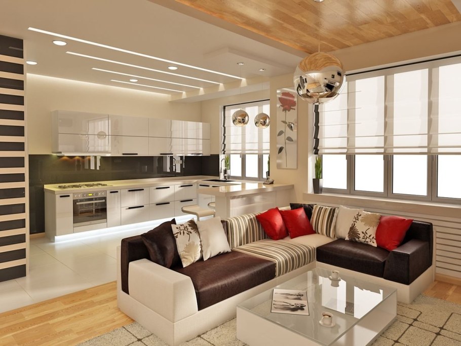 Большая кухня гостиная