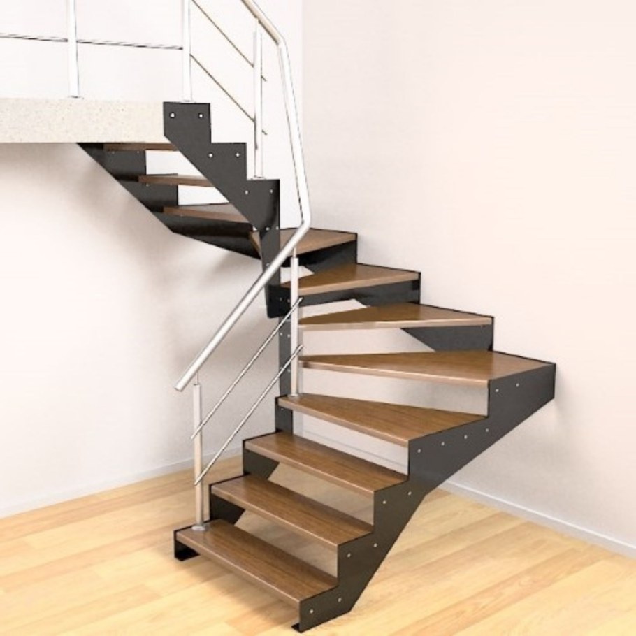 Лестница металлокаркас поворотная 180 с забежными ступенями