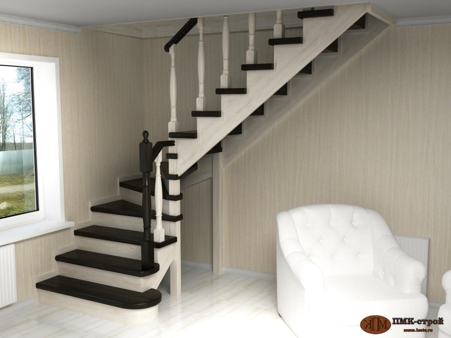 Лестница с забежными ступенями на 180 на второй этаж