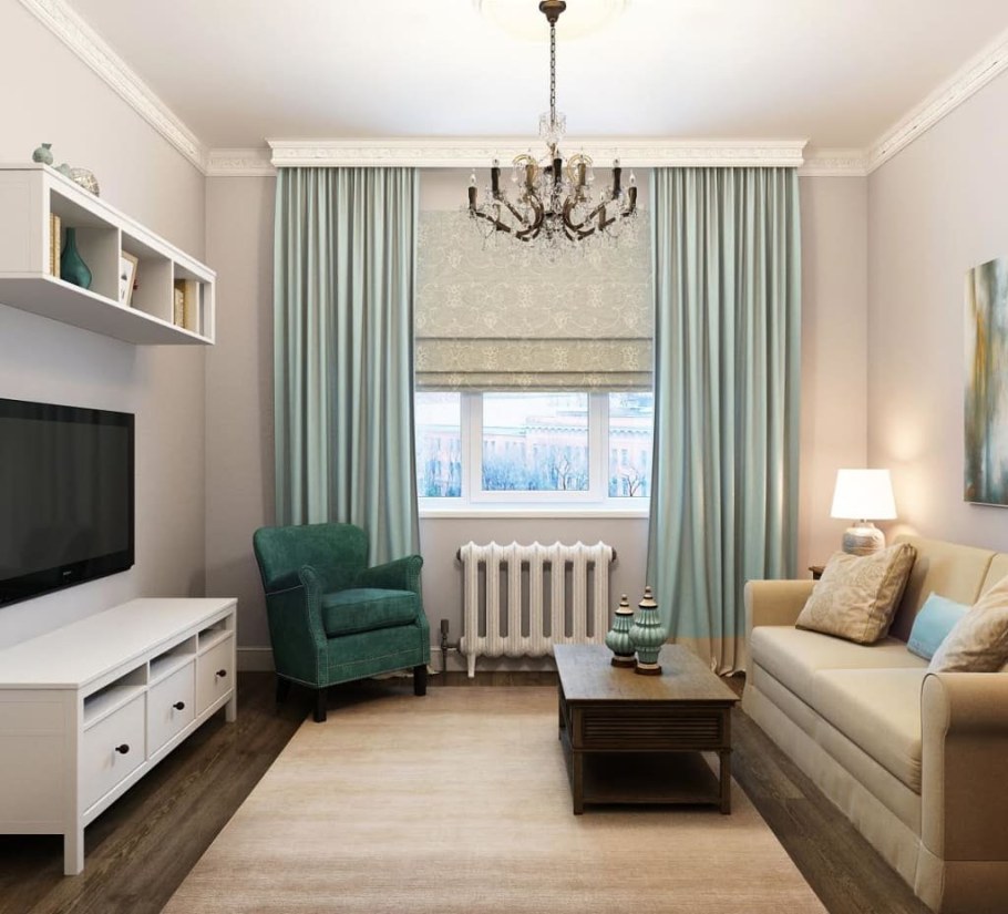 Шторы бирюзовые с бежевым