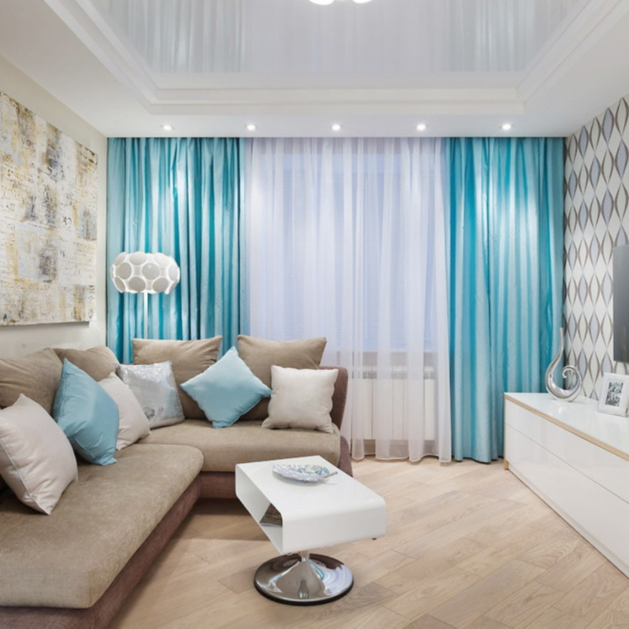 Бирюзовые обои в интерьере