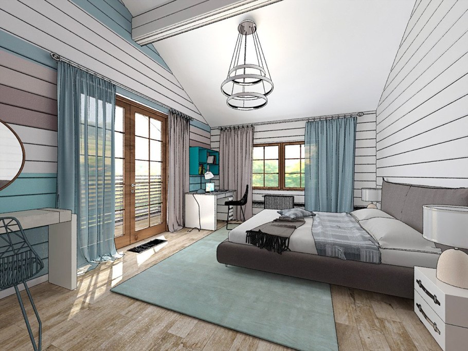 Интерьер в стиле лофт в доме из клееного бруса