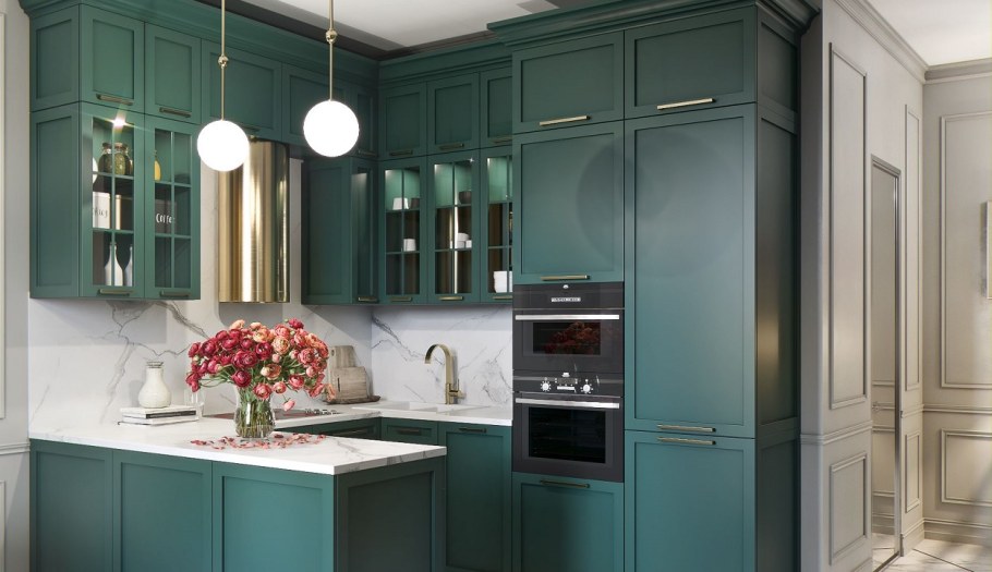 Кухонный гарнитур изумрудного цвета
