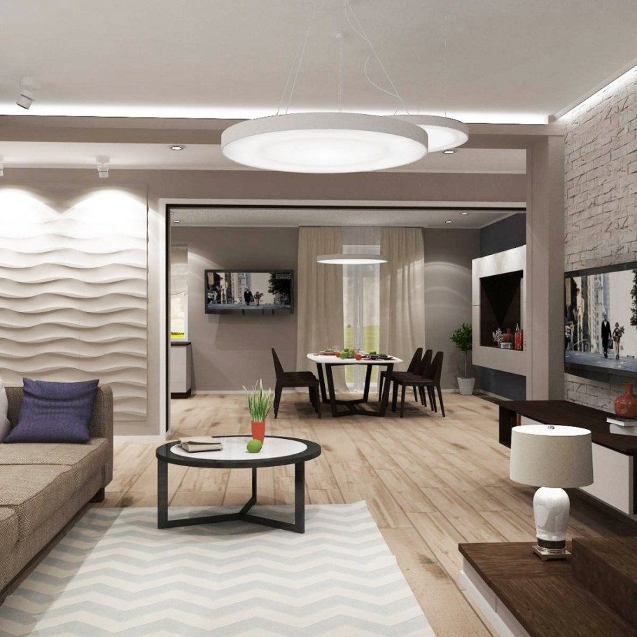 Интерьер кухни совмещенной с гостиной