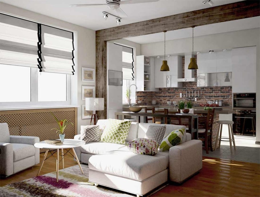 Интерьер лофт гостиная 30кв