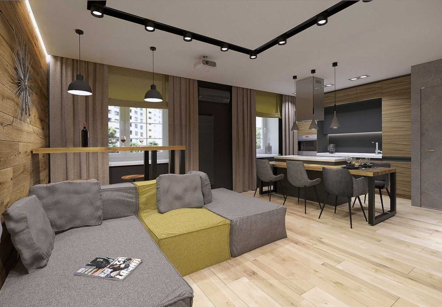 Студия кухня-гостиная 30 м2