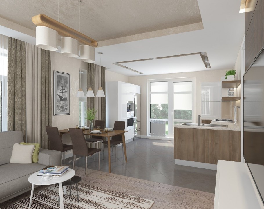 Гостиная совмещенная с кухней