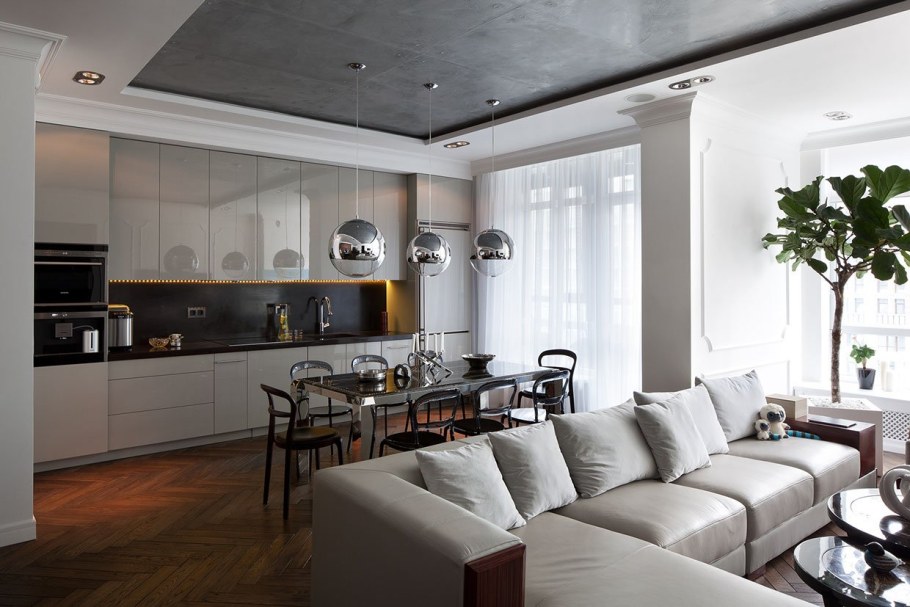 Интерьер большой кухни гостиной