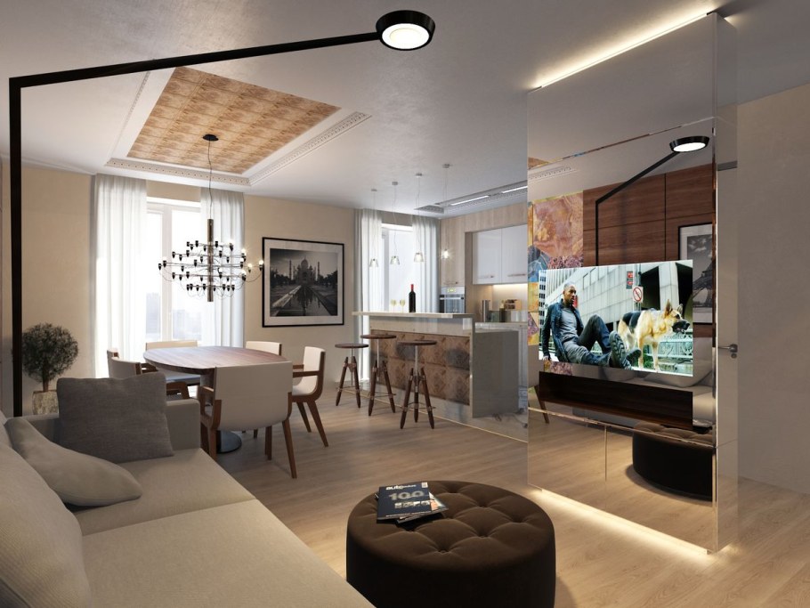 Интерьер студия кухня гостиная 30м2