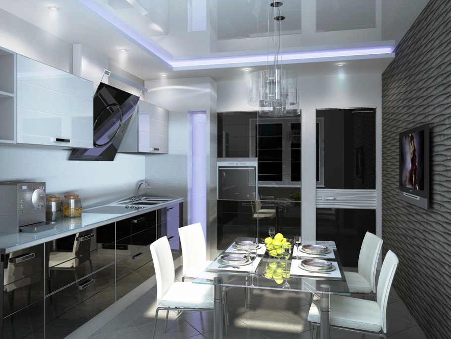 Кухня 12кв м в стиле хайтек