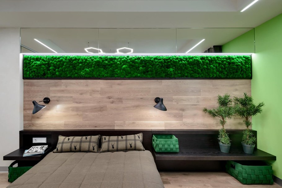 Зеленый мох в интерьере