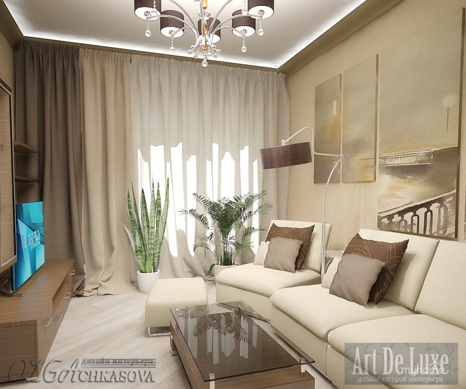 Гостиная в бежевых тонах