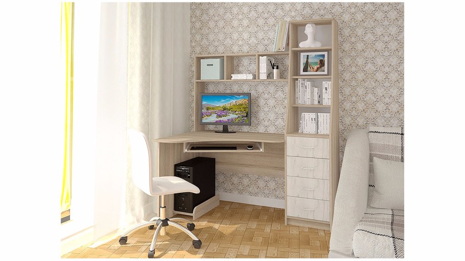 Стол компьютерный Бейсик дуб сонома/белый