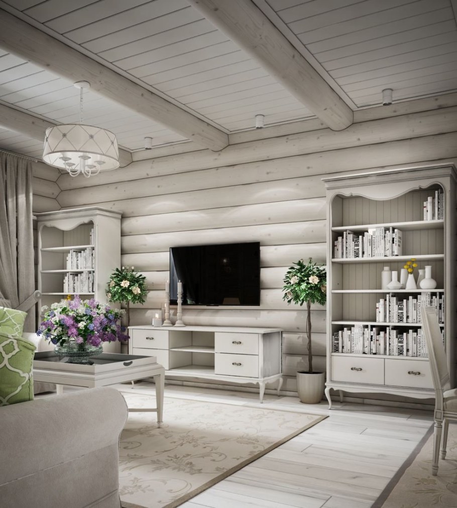 Интерьер в стиле Прованс в деревянном доме