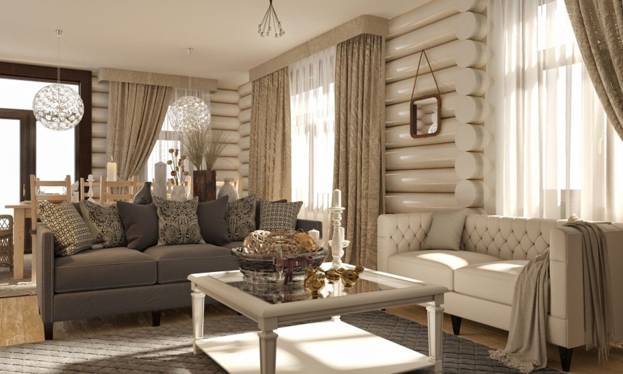 Гостиная в деревянном доме