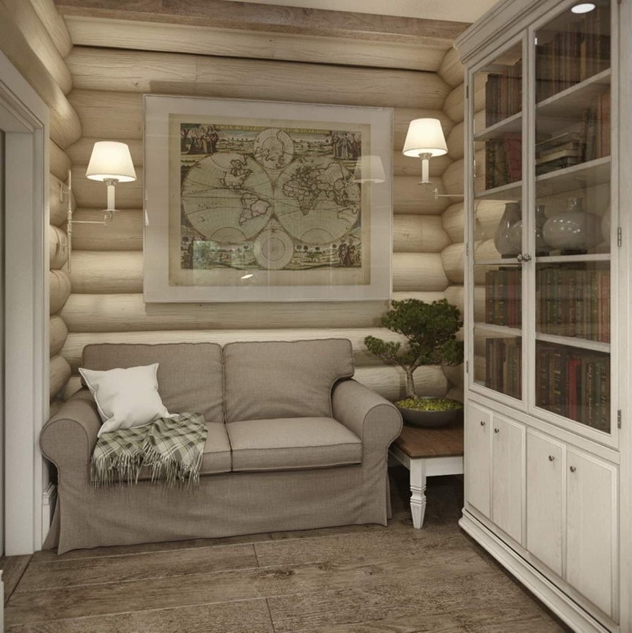 Гостиная в бревенчатом доме