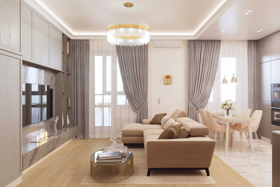 Уютная гостиная в светлых тонах