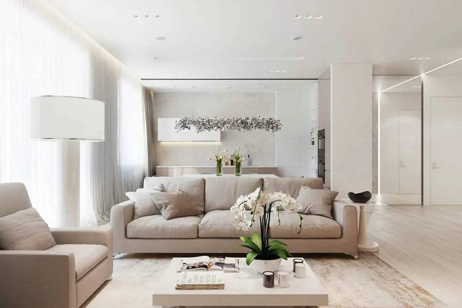 Бежевый интерьер гостиной