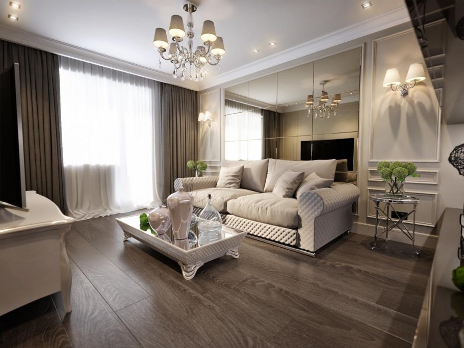 Бежевый интерьер гостиной