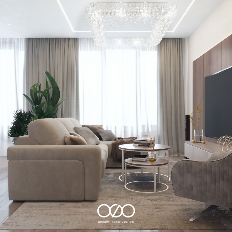 Гостиная в бежевых тонах в современном