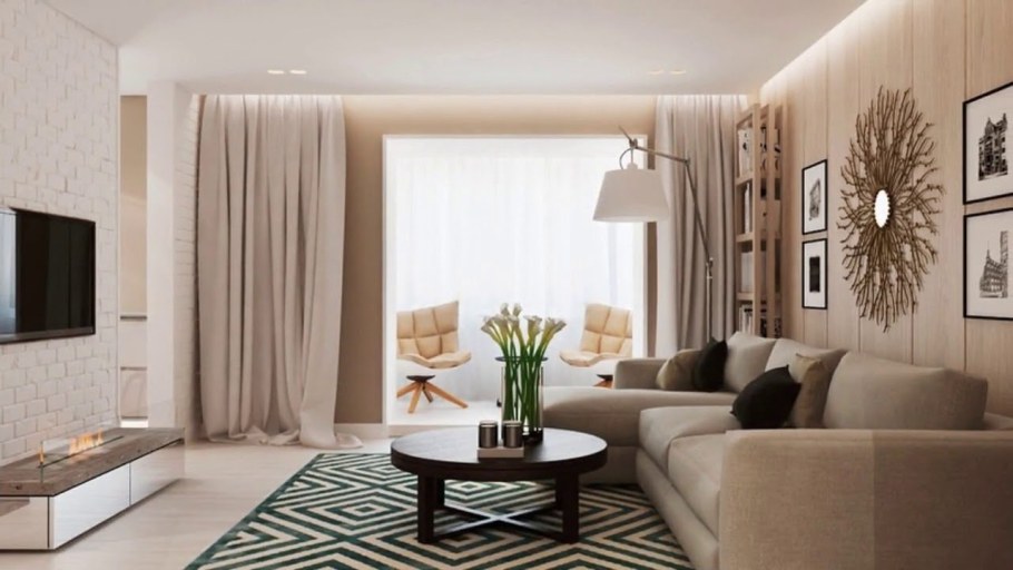 Гостиная в теплых тонах в современном стиле