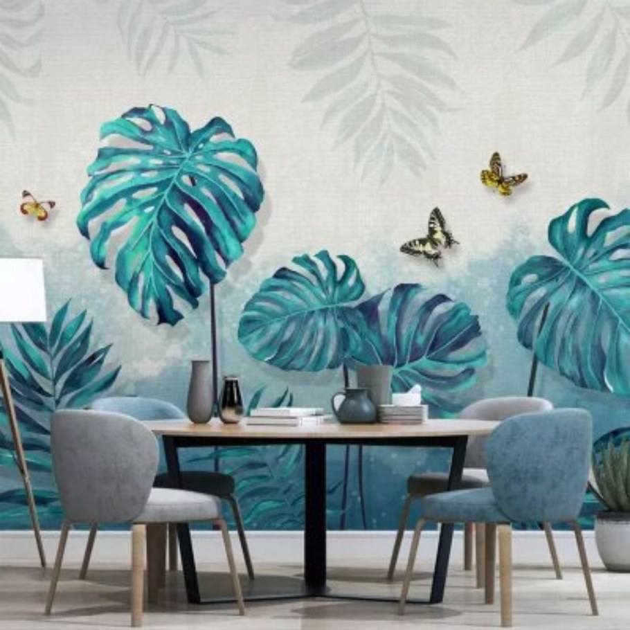 Фотообои листья в интерьере