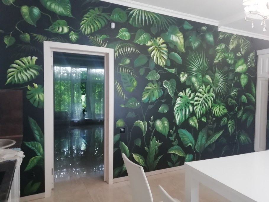 Роспись стен листья