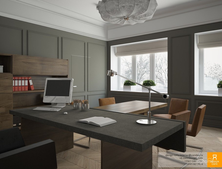 Интерьер кабинета в серых тонах