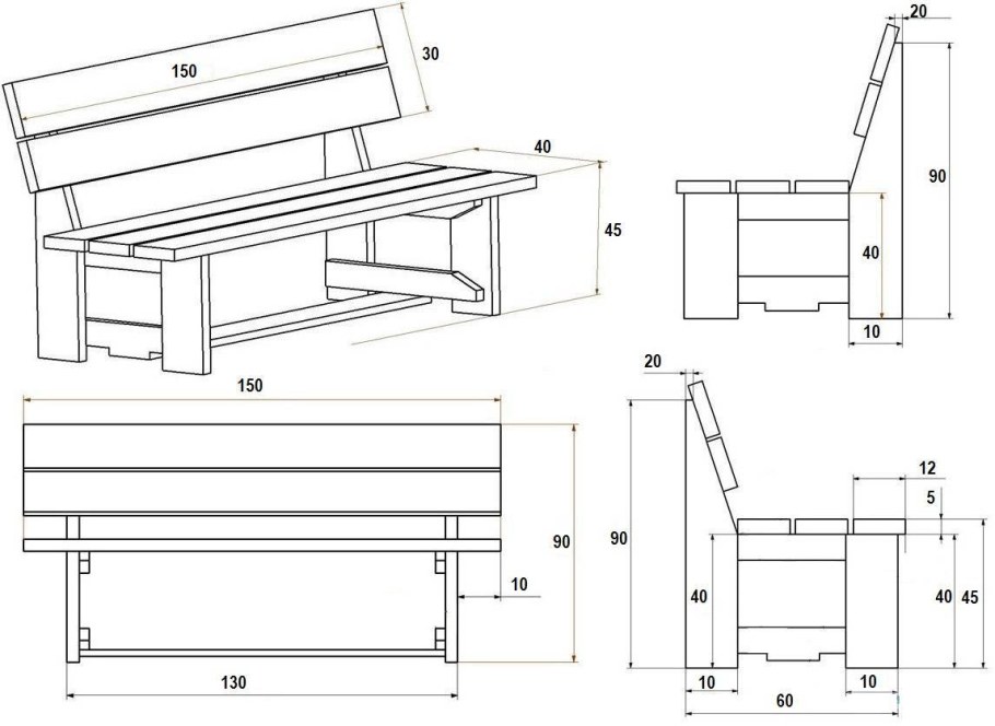 Садовая скамейка своими руками из дерева со спинкой чертежи