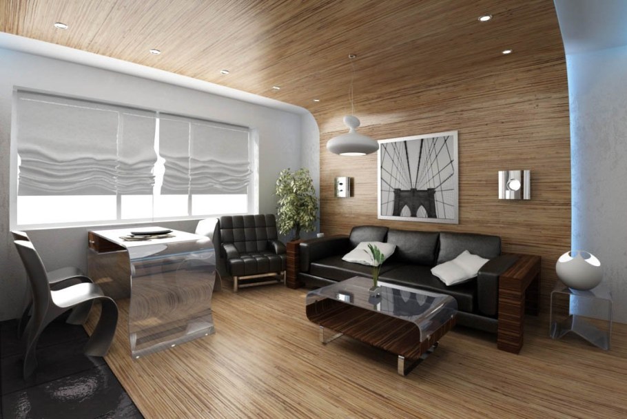 Потолок отделанный ламинатом